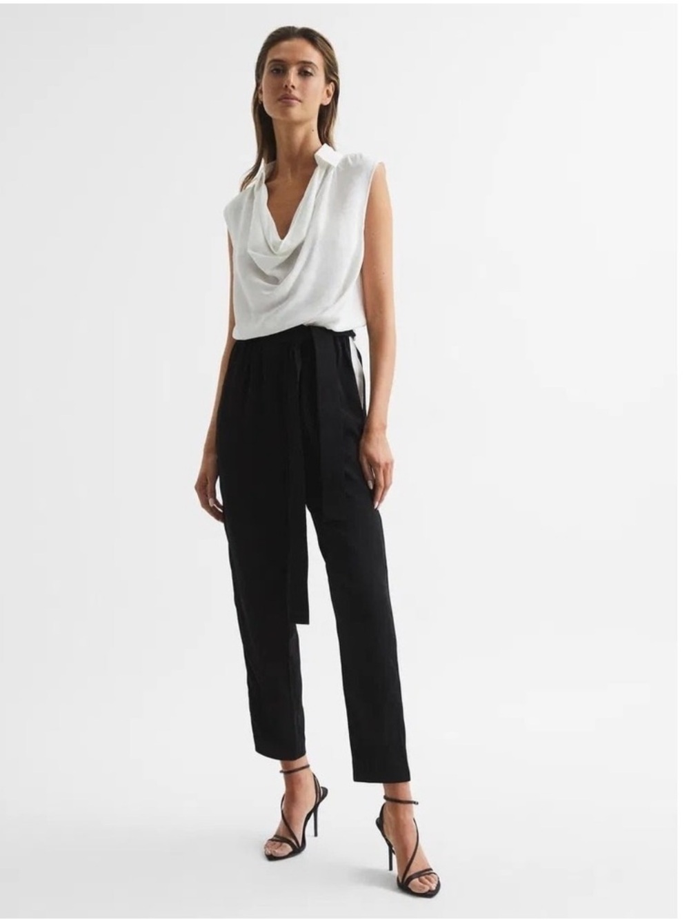 Reiss Black & White Sleeveless Cowl-Neck Jumpsuit